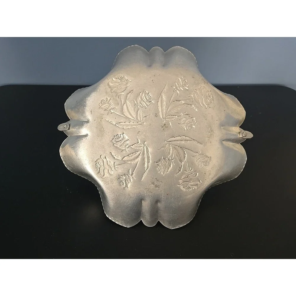 1940s FARBER & SHLEVIN Inc. Hand Wrought Aluminum Brides‎ Basket Thistle Vtg